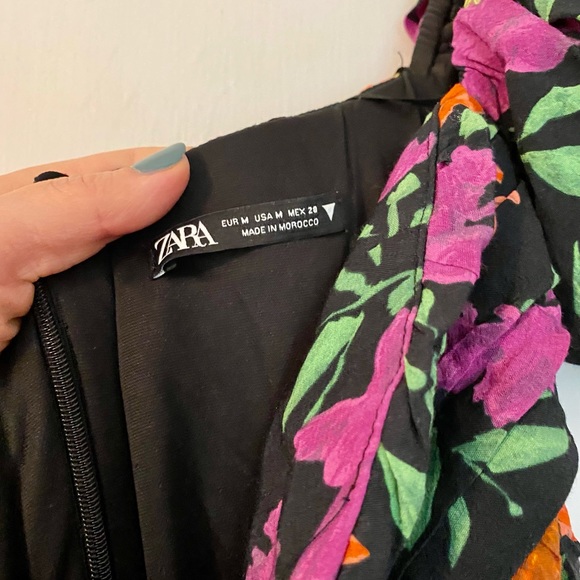 NWT Zara Floral Off Shoulder Puff Sleeve Mini Dress-Ruching - Picture 10 of 10